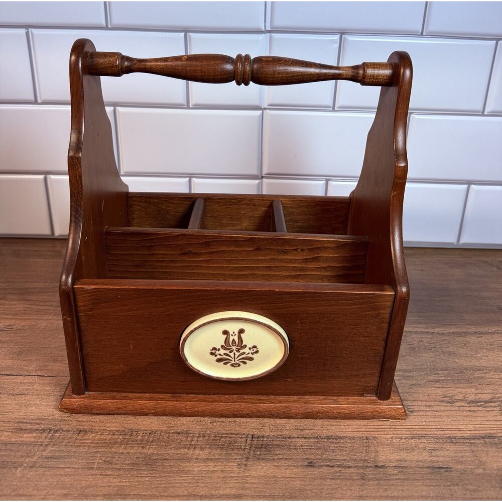 Vintage Pfaltzgraff Village Wooden Caddy for Napkins & Silverware